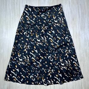 NWT Express High Rise Green Leopard Print Silky High Waisted Midi Skirt XS